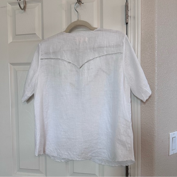 C Unicorn not alone anymore linen cut work white short sleeve embroidered blouse - Picture 9 of 10